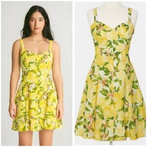 AVEC LES FILLES Lemon Print Sundress Summer Mini Dress Yellow/White size 6 NWT